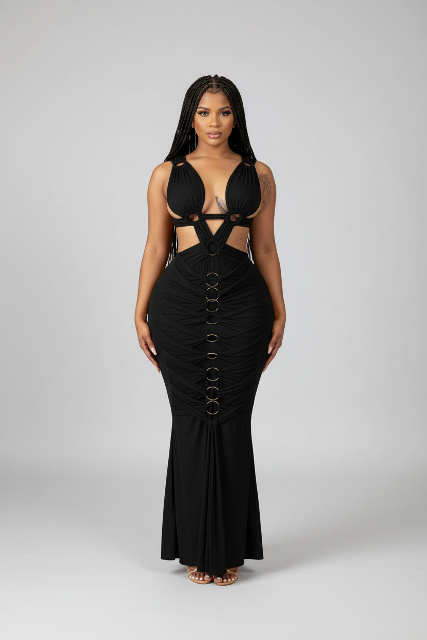 Hollow-Out Lace-Up High Waist Sheath Dress