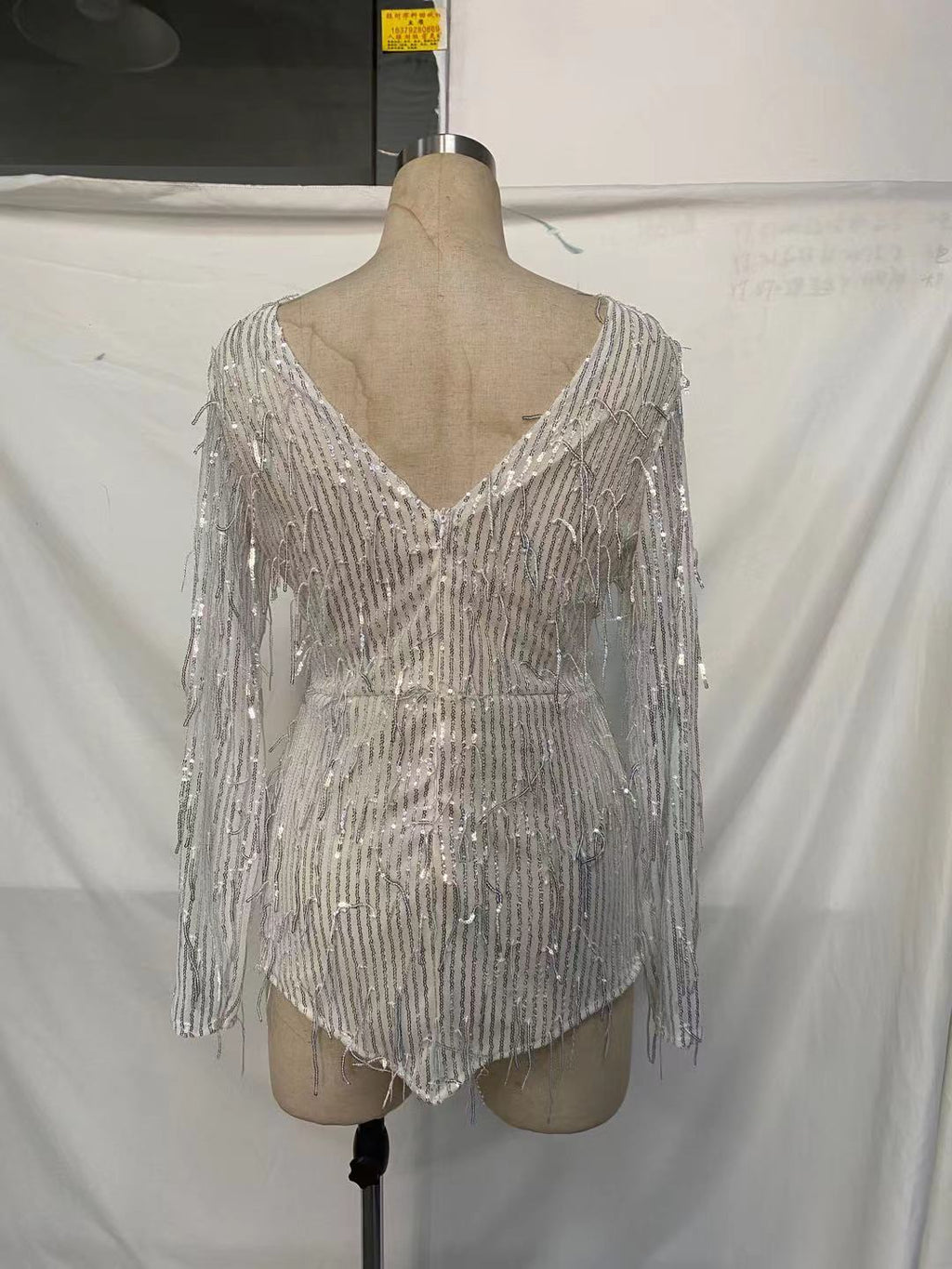 Silver Sequin Tassel Mini Dress