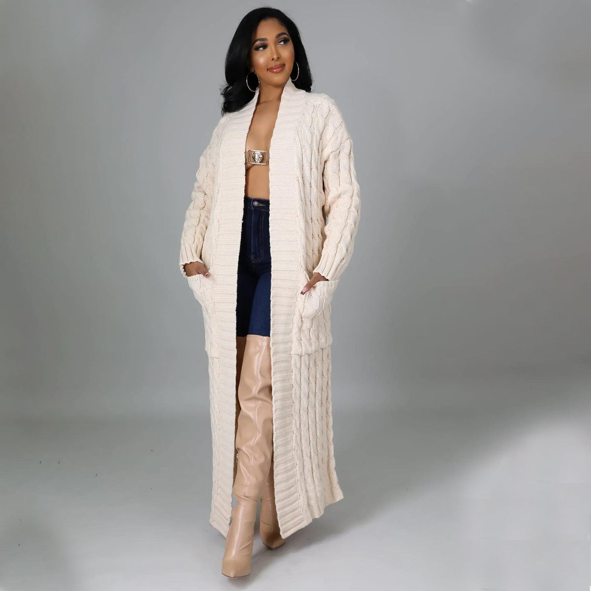 Autumn Winter Women Clothing Sexy Casual Long Sleeve Long Sweater Coat Bella Mia