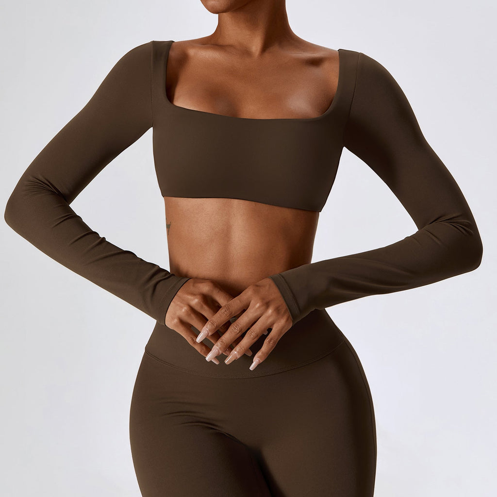 Sollinarry Sexy Nude Feel Long Sleeve Yoga Wear Outdoor Running Exercise T shirt Quick Drying Tight Workout Clothes Top