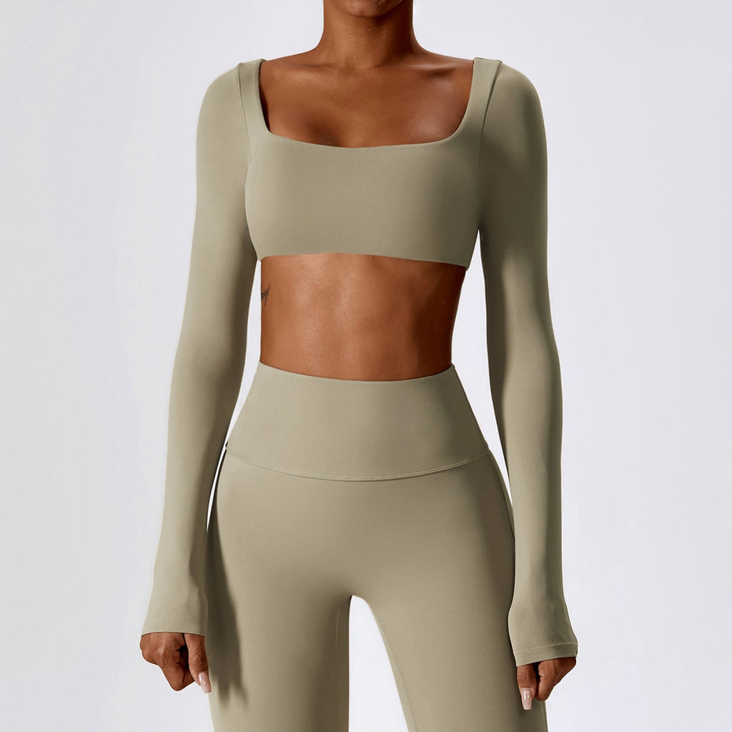 Sollinarry Sexy Nude Feel Long Sleeve Yoga Wear Outdoor Running Exercise T shirt Quick Drying Tight Workout Clothes Top