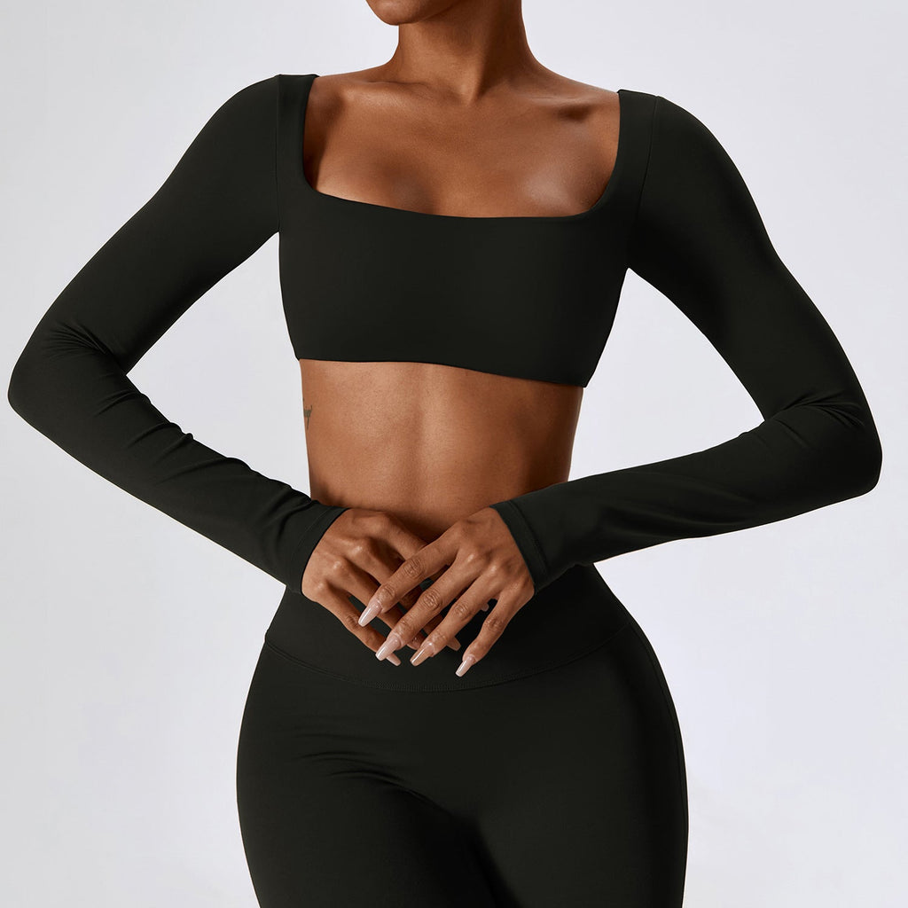 Sollinarry Sexy Nude Feel Long Sleeve Yoga Wear Outdoor Running Exercise T shirt Quick Drying Tight Workout Clothes Top