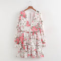 Spring Creative Fresh V Neck Printed Chiffon Layered Tiered Dress Ragazza