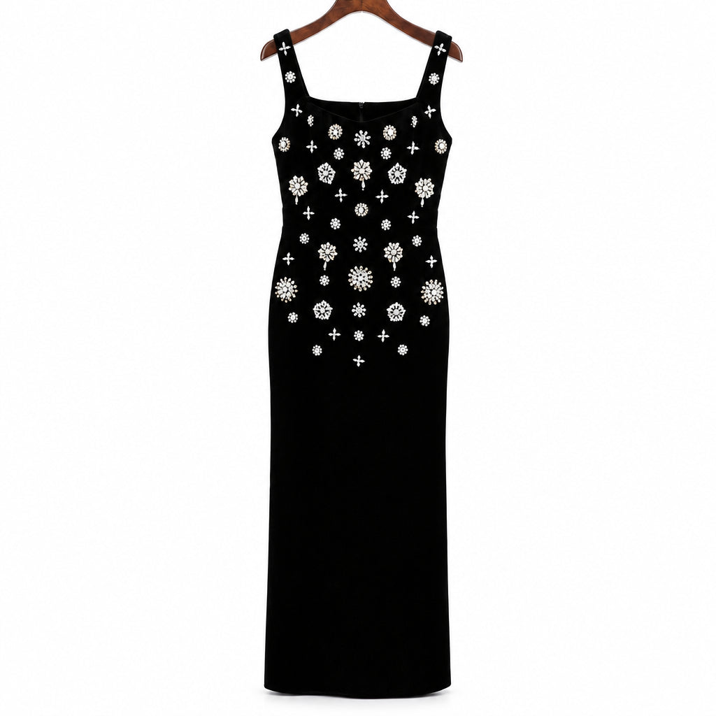 Heavy Industry Beads Diamond Elastic Vest Maxi Dress Maxi Dress