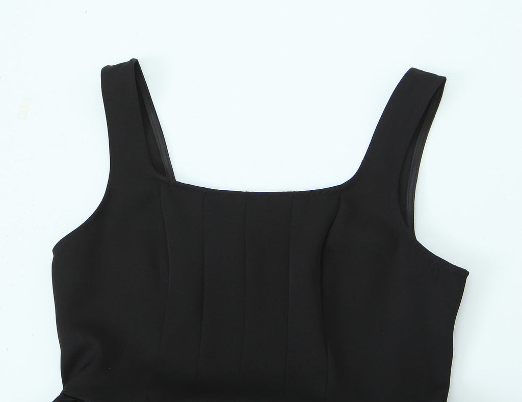 Women Solid Color Frill Strap Slim Fit Patchwork Casual Sling Dress Wanita Store