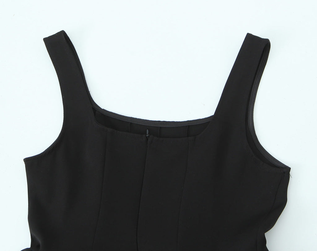 Women Solid Color Frill Strap Slim Fit Patchwork Casual Sling Dress Wanita Store