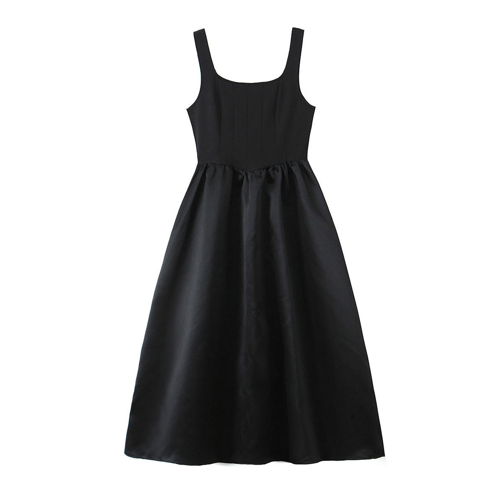 Women Solid Color Frill Strap Slim Fit Patchwork Casual Sling Dress Wanita Store