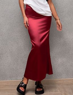 Satin Casual Hip Midi Skirt Bella Mia