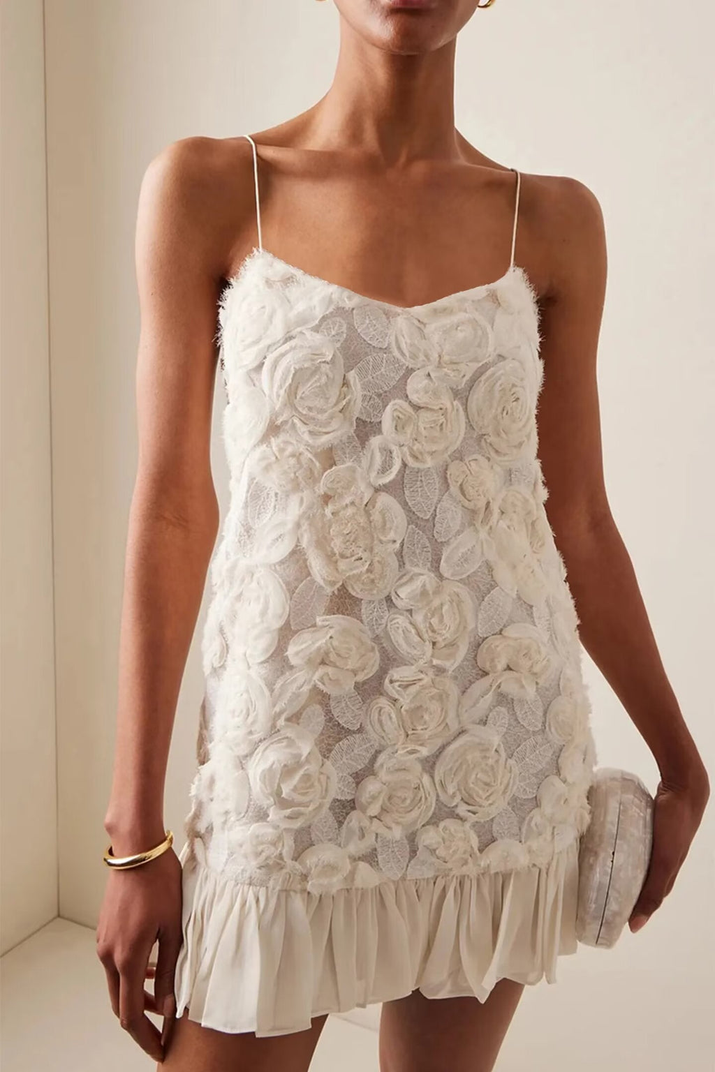 Women Clothing Spring Vacation Three Dimensional Floral Chiffon Patchwork Sling Dress Ragazza