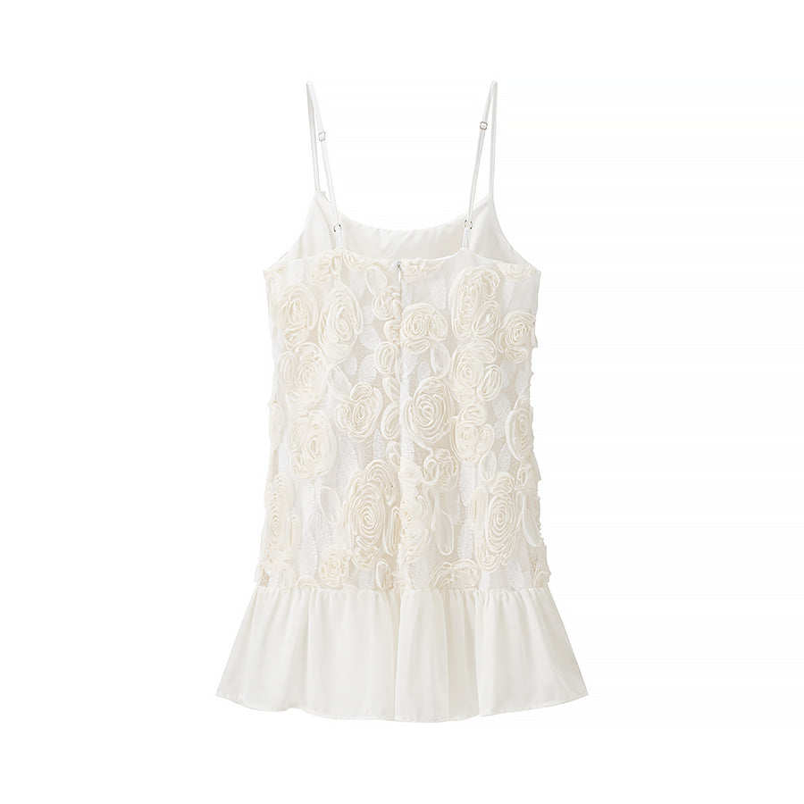 Women Clothing Spring Vacation Three Dimensional Floral Chiffon Patchwork Sling Dress Ragazza