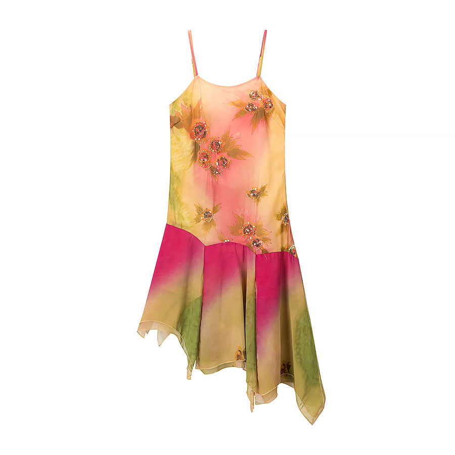 Ruffled Hem Suspender Elegant Embroidered Floral Summer Dress Bella Mia