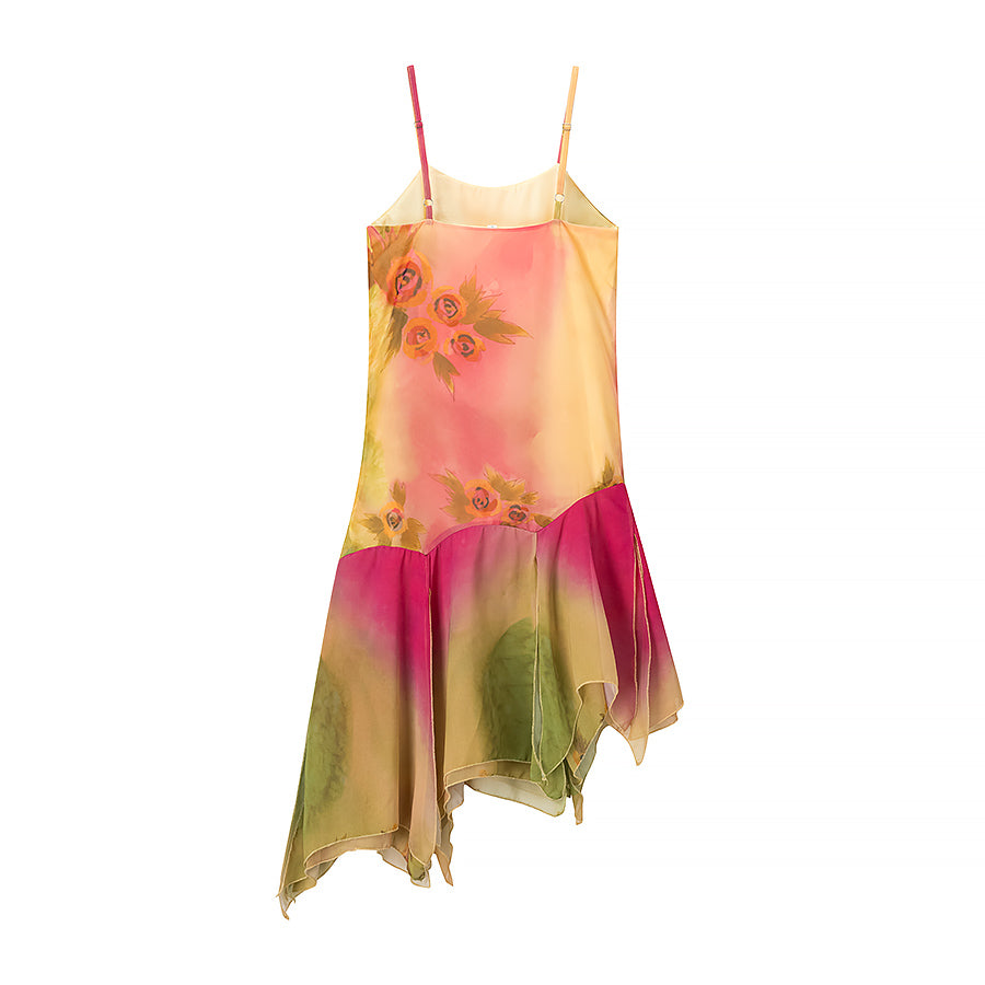 Ruffled Hem Suspender Elegant Embroidered Floral Summer Dress Bella Mia