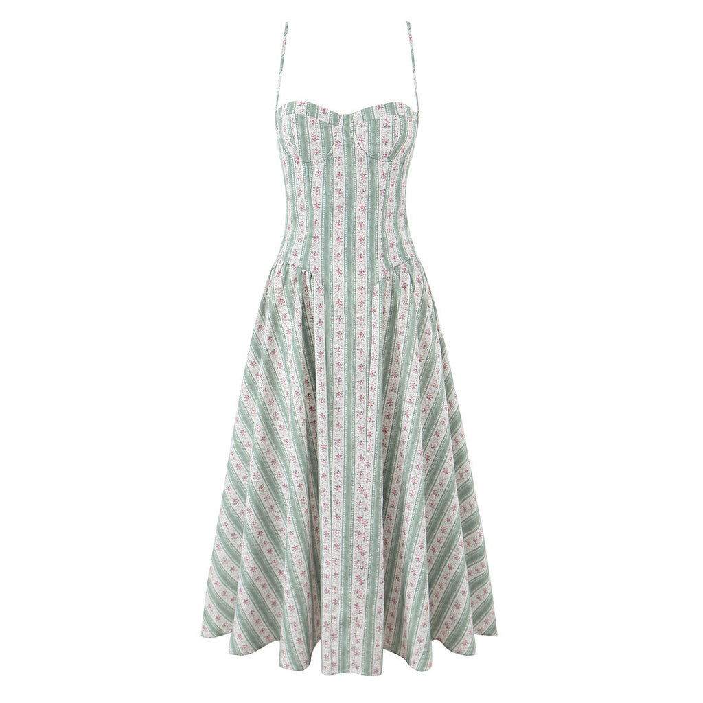 Green Waist-Tight Sling Seaside Vacation Beach Dress Bella Mia