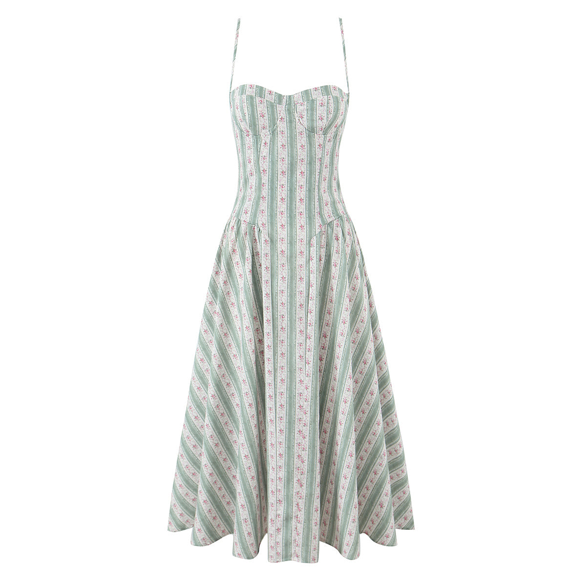 Green Waist-Tight Sling Seaside Vacation Beach Dress Bella Mia