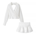 Deep V Backless Ruched Crop Top & High-Rise Pleated Mini Skirt Set