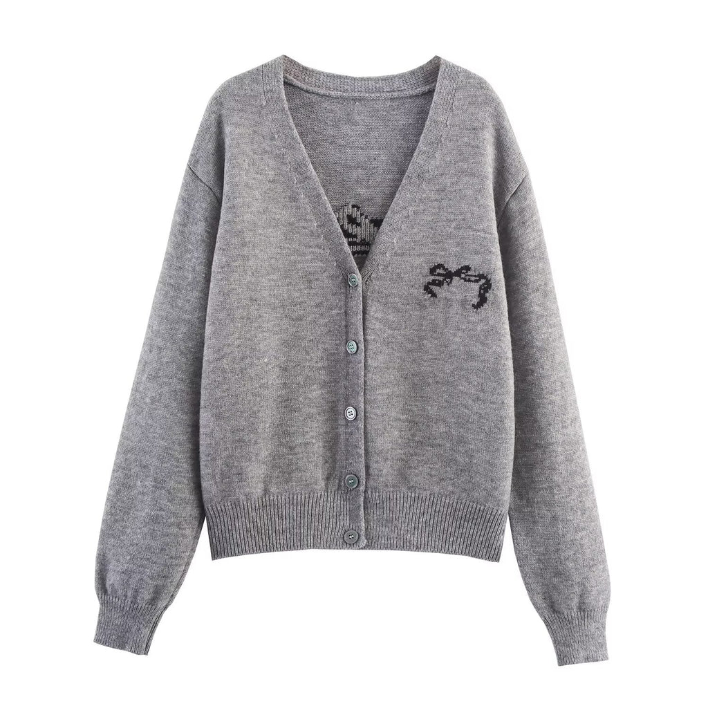 Bow Ribbon Jacquard Loose Casual Sweater Bella Mia
