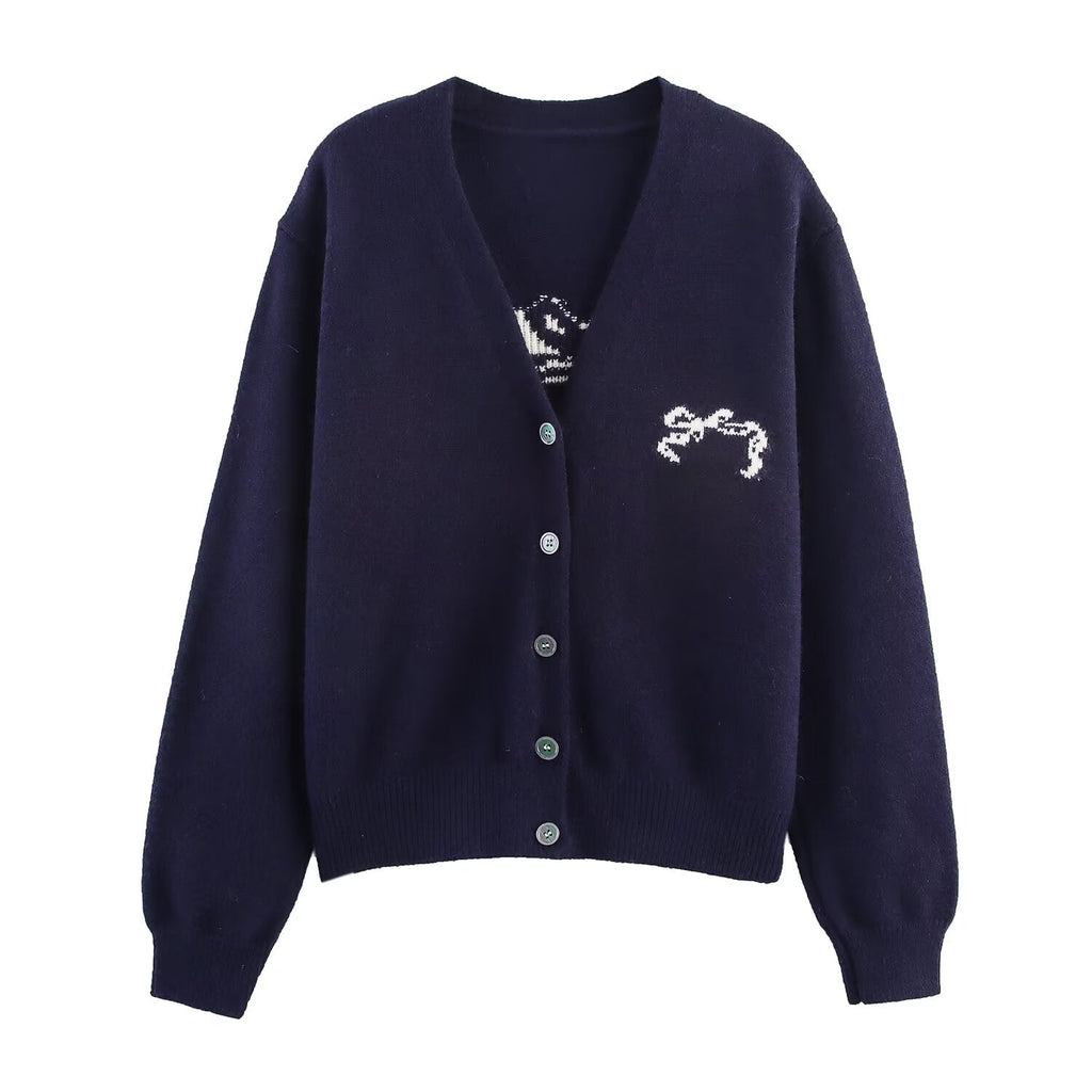 Bow Ribbon Jacquard Loose Casual Sweater Bella Mia