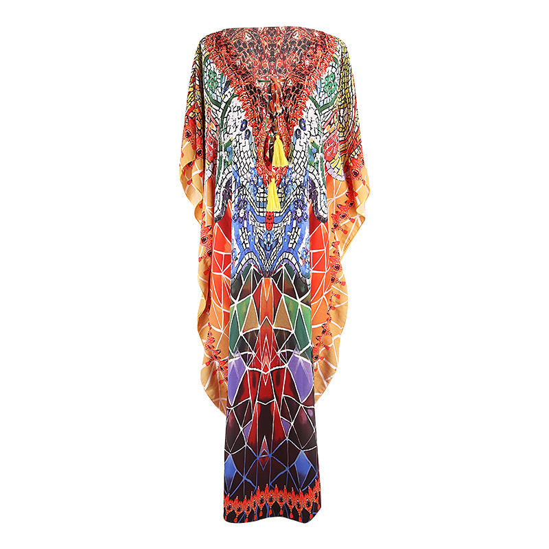Marble Print Silky Robe Loose Beach Maxi Dress Bella Mia