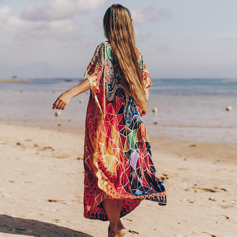 Marble Print Silky Robe Loose Beach Maxi Dress Bella Mia