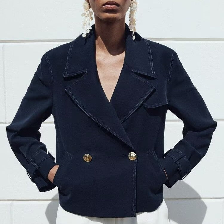 Women Clothing Stylish Simple Double Breasted Short Coat Wanita Store