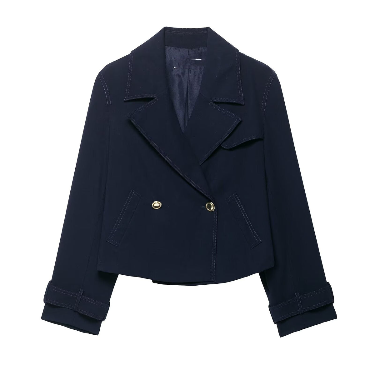 Women Clothing Stylish Simple Double Breasted Short Coat Wanita Store