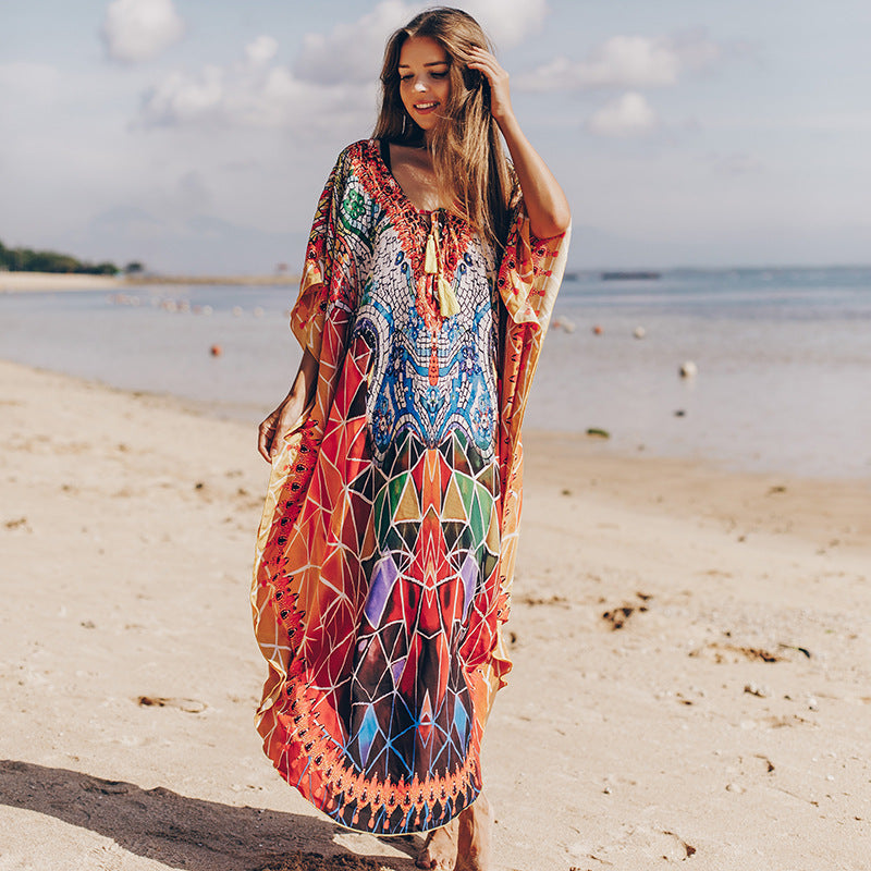 Marble Print Silky Robe Loose Beach Maxi Dress Bella Mia