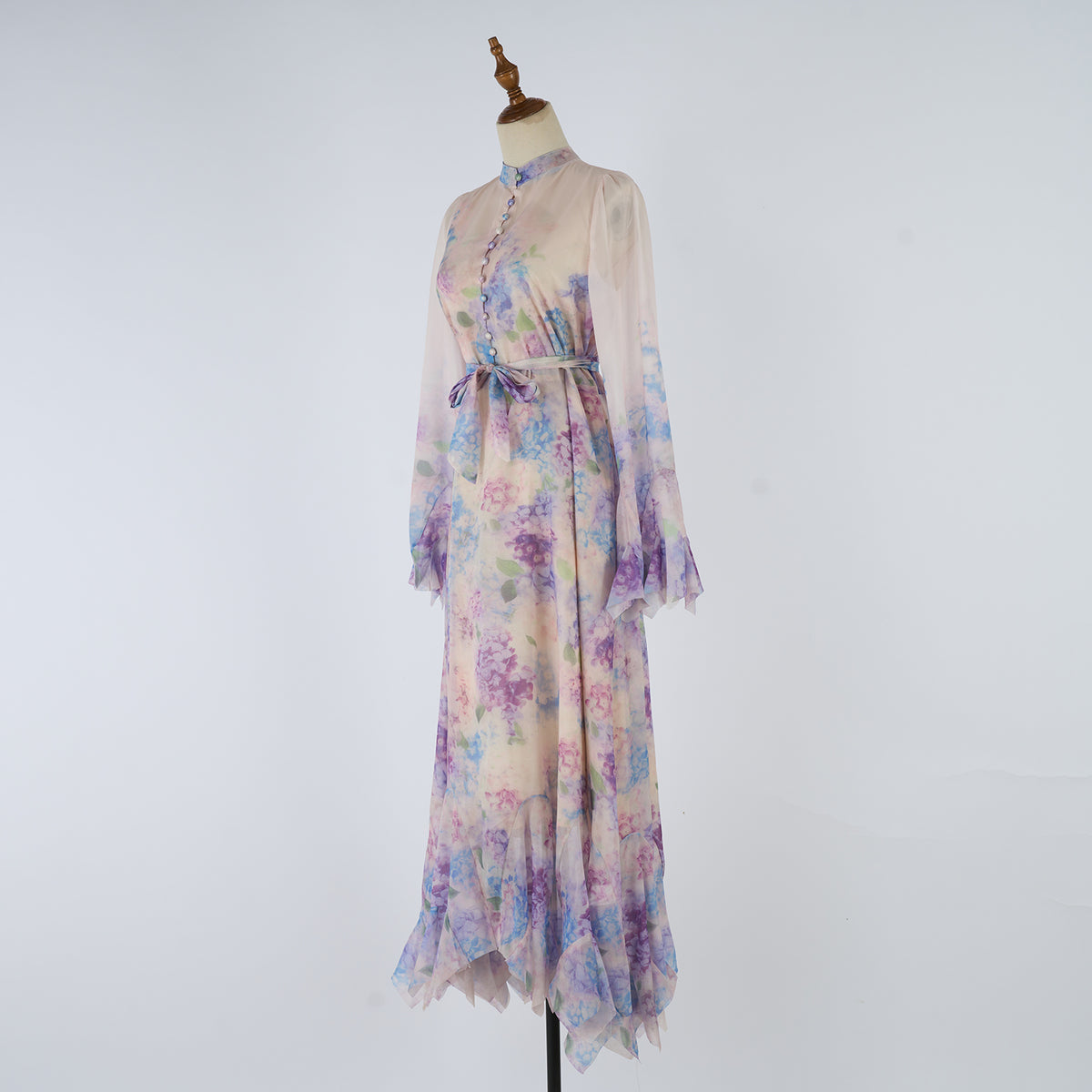 Printed Button-Up Long Dress
