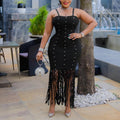Sexy Sling Fringed Sheath Dress Women Bubble Beads Ragazza