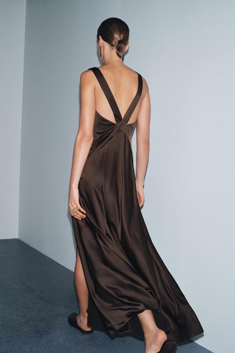 Women Clothing Slim Silk Satin Texture Maxi Dress