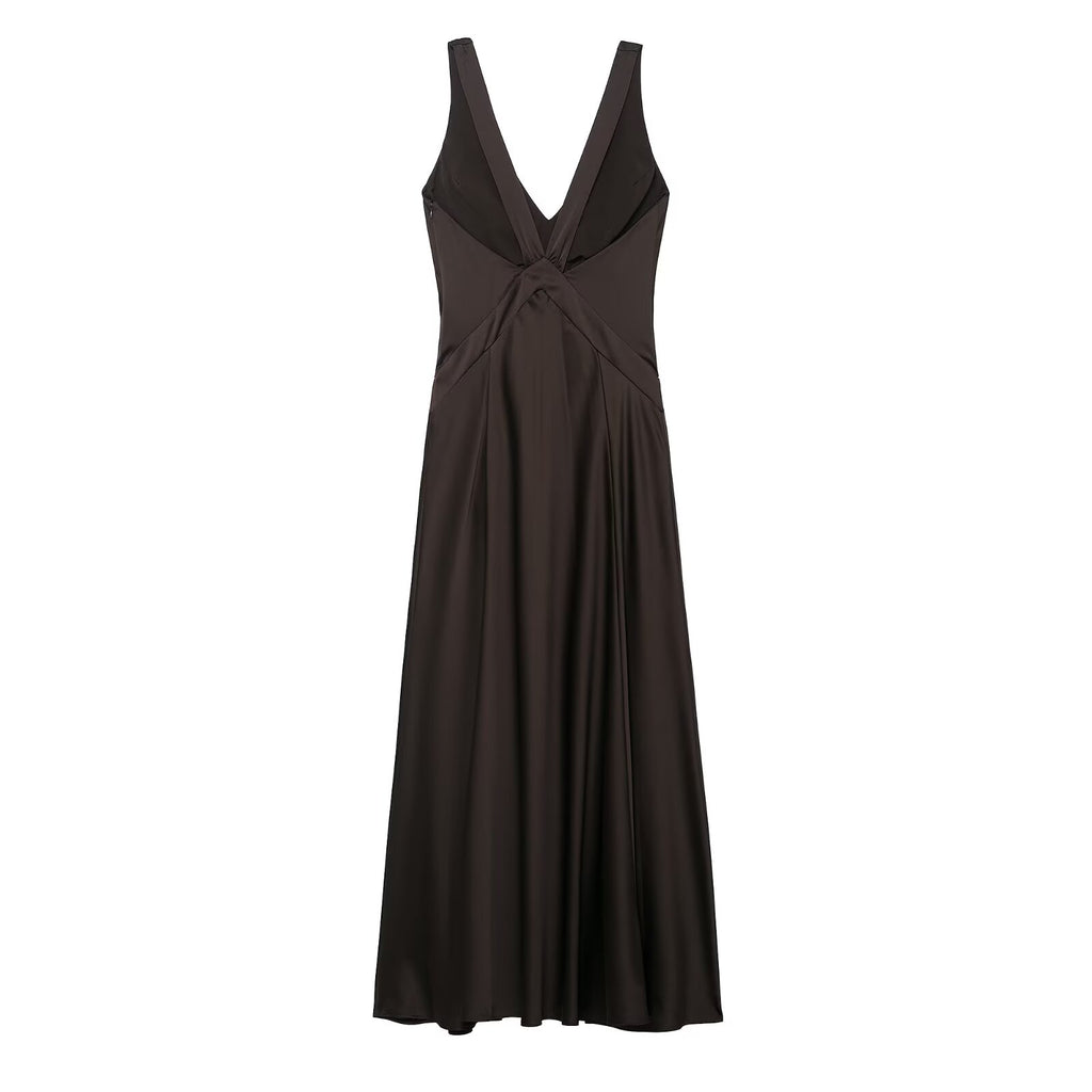 Women Clothing Slim Silk Satin Texture Maxi Dress