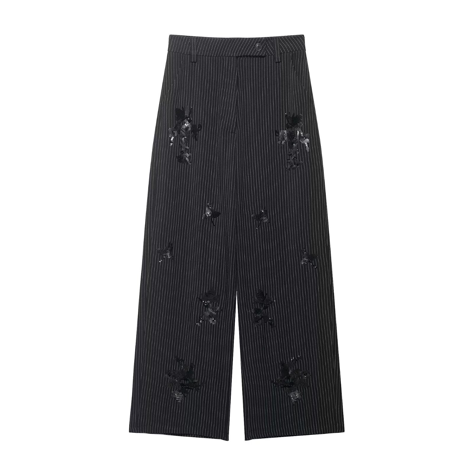 Embroidered Sequin Stripe Work Pant Two-Piece Set Bella Mia