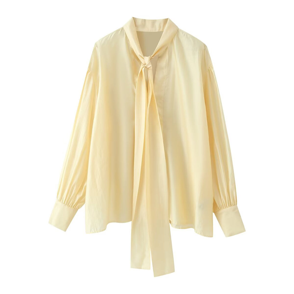 Women Clothing Sweet V neck Long Sleeve Bowknot Straight Hem Shirt Wanita Store
