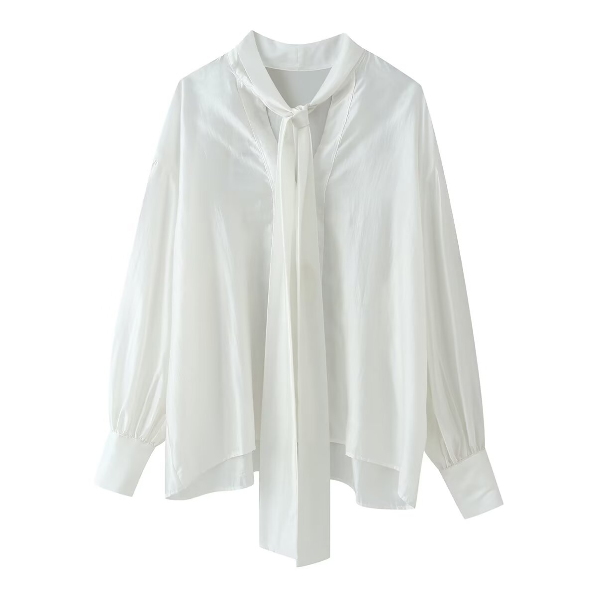 Women Clothing Sweet V neck Long Sleeve Bowknot Straight Hem Shirt Wanita Store