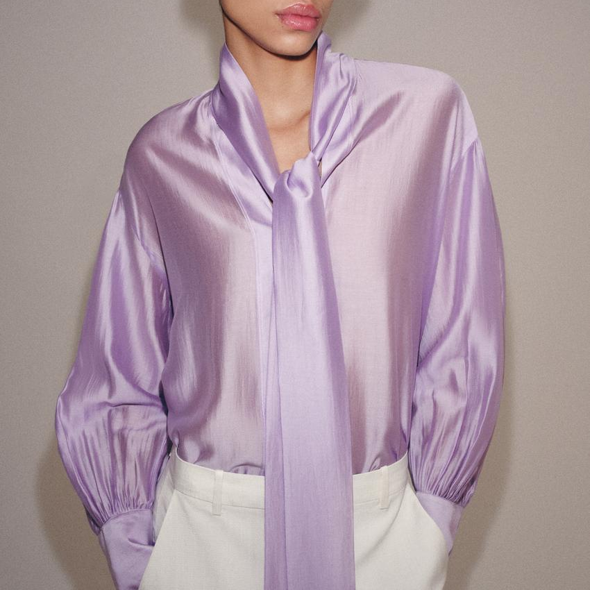 Women Clothing Sweet V neck Long Sleeve Bowknot Straight Hem Shirt Wanita Store