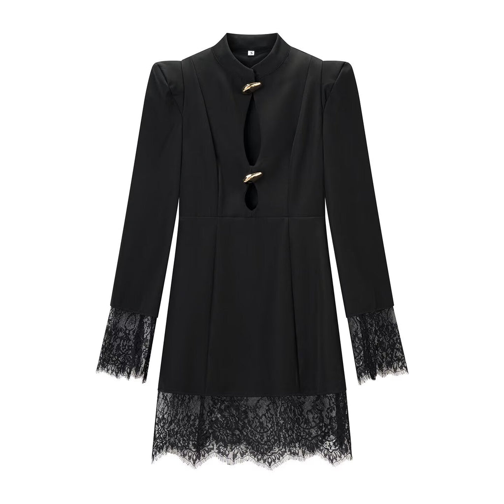 Long Sleeve Lace Splice Hollow-Out Cutout Dress Bella Mia