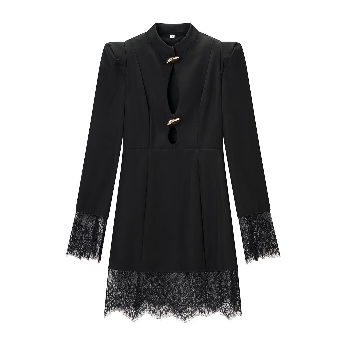Long Sleeve Lace Splice Hollow-Out Cutout Dress Bella Mia