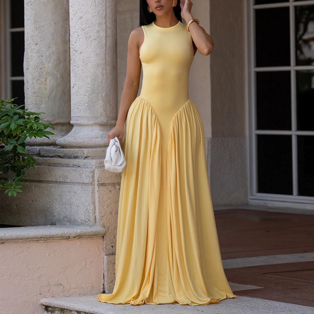 Women Wear Elegant Solid Color round Neck Sleeveless Dress Bella Mia