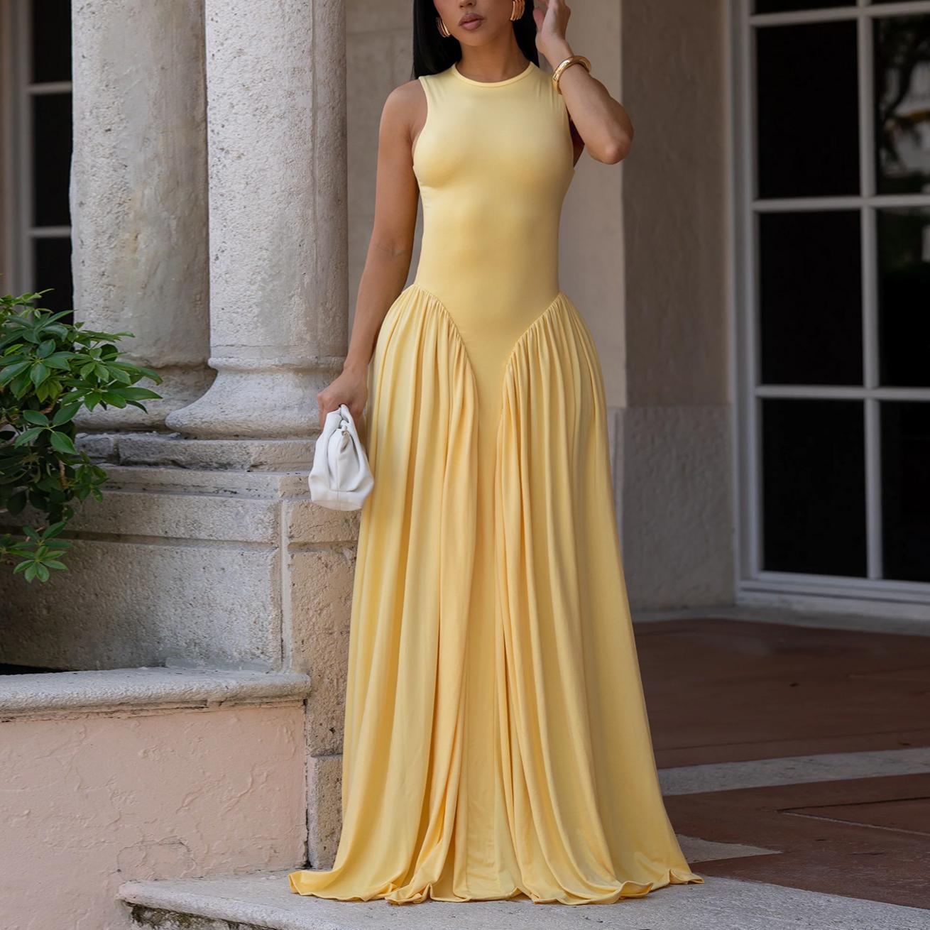 Women Wear Elegant Solid Color round Neck Sleeveless Dress Bella Mia