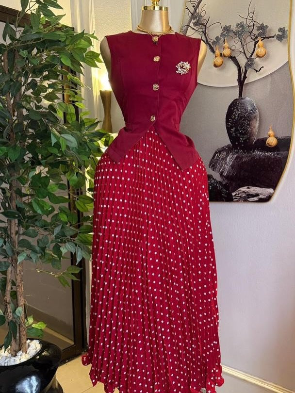 Women Wear Summer Elegant Graceful Sleeveless Waistcoat Vest Pleated Skirt Set Bella Mia
