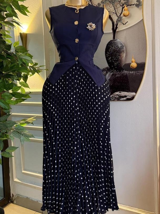 Women Wear Summer Elegant Graceful Sleeveless Waistcoat Vest Pleated Skirt Set Bella Mia