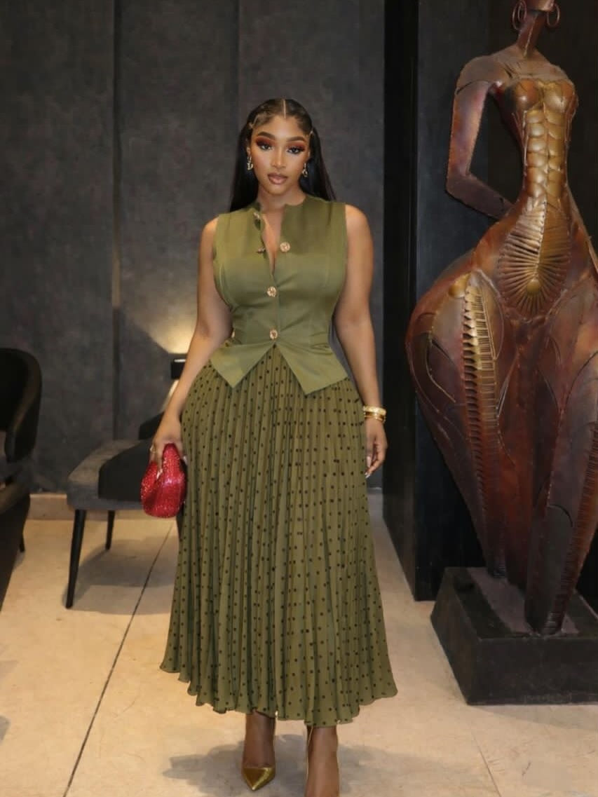 Women Wear Summer Elegant Graceful Sleeveless Waistcoat Vest Pleated Skirt Set Bella Mia