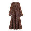 Summer Simple Thin Five Color Printed Chiffon Jumpsuit Long Sleeve Dress