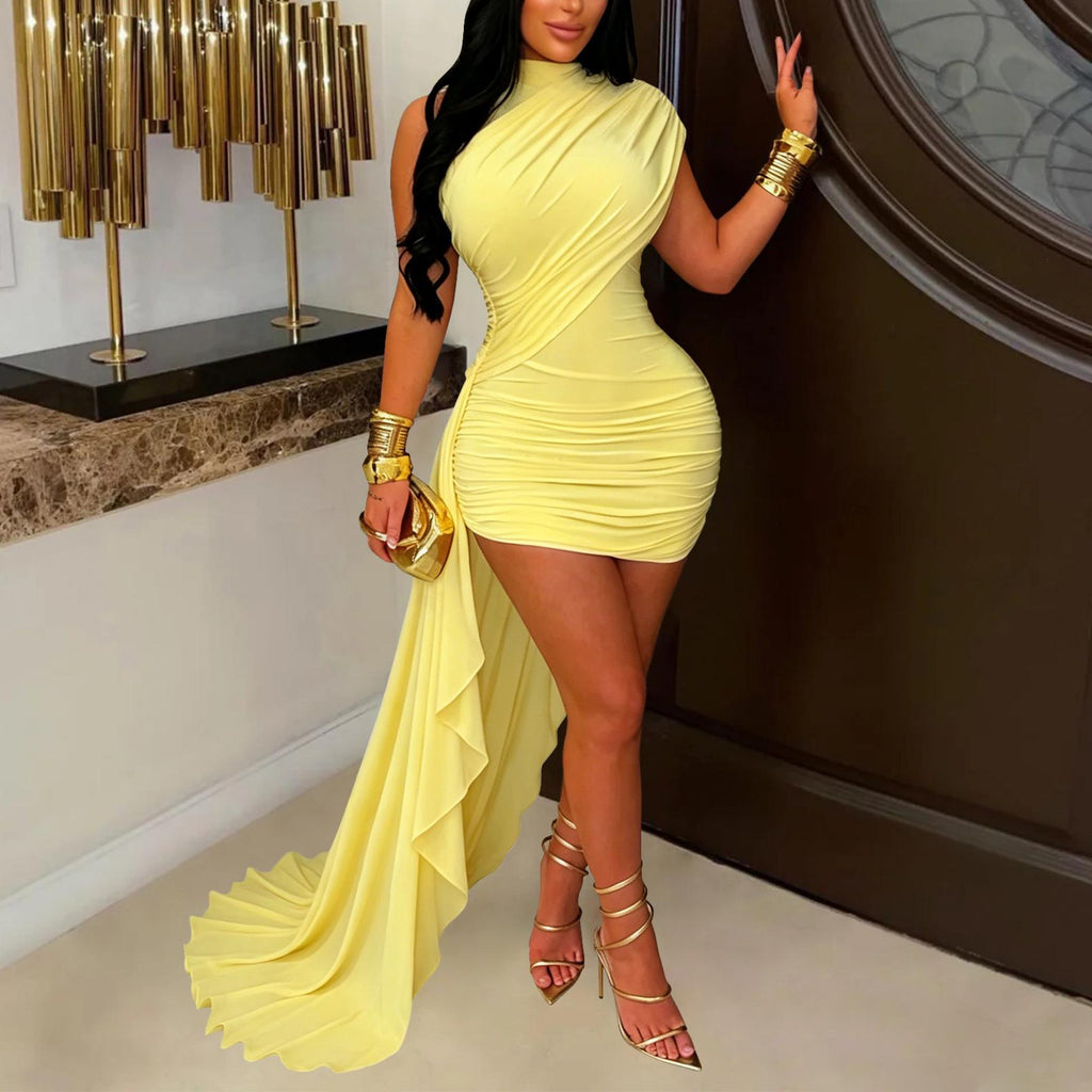 Sexy Women Clothing Mesh Stitching Ruffle Slim Fit Dress Bella Mia