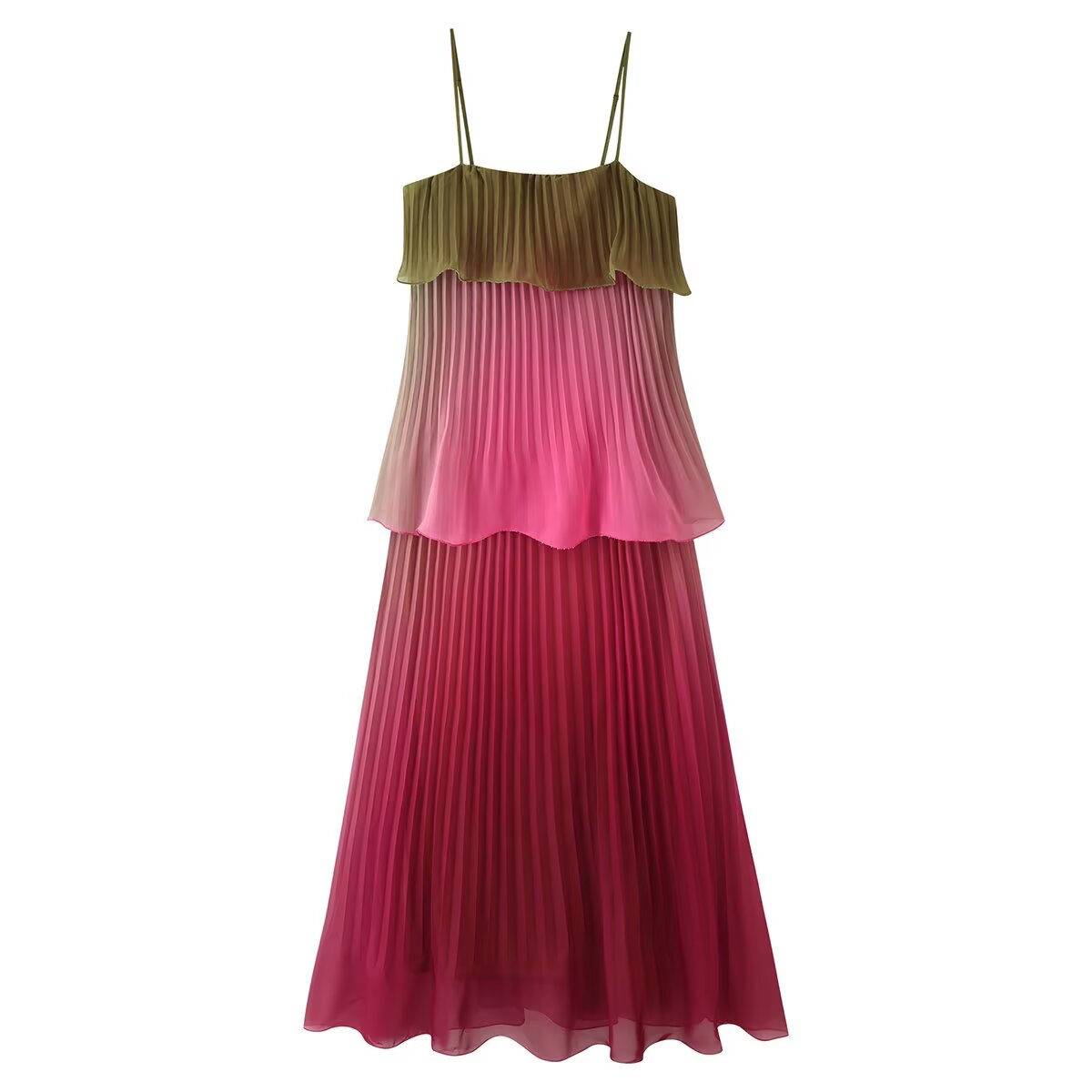 Women Clothing Summer Gradient Vacation Ruffled Pleated Layered Cami Dress Ragazza