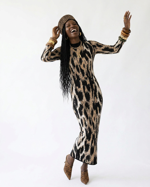Audacious Leopard Print Sheath Dress Boho Brown