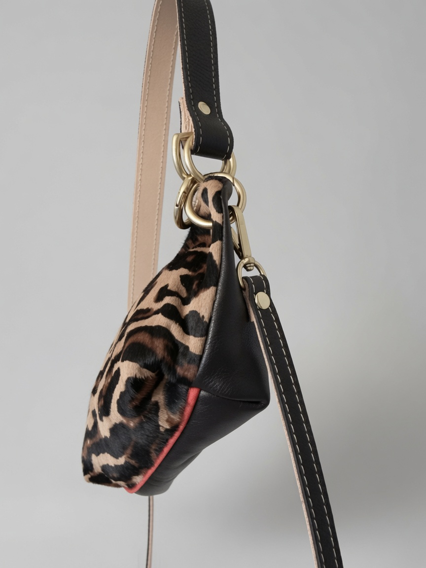 Baby Blair Shoulder Bag, Leopard Print Calf Hair-Black Leather BeAlice