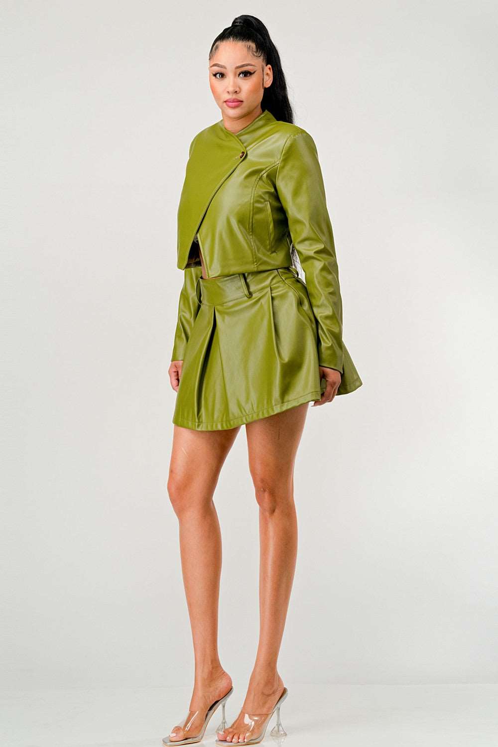 Button Up Pu Leather jacket and Skirt Set ATHINA RETAIL