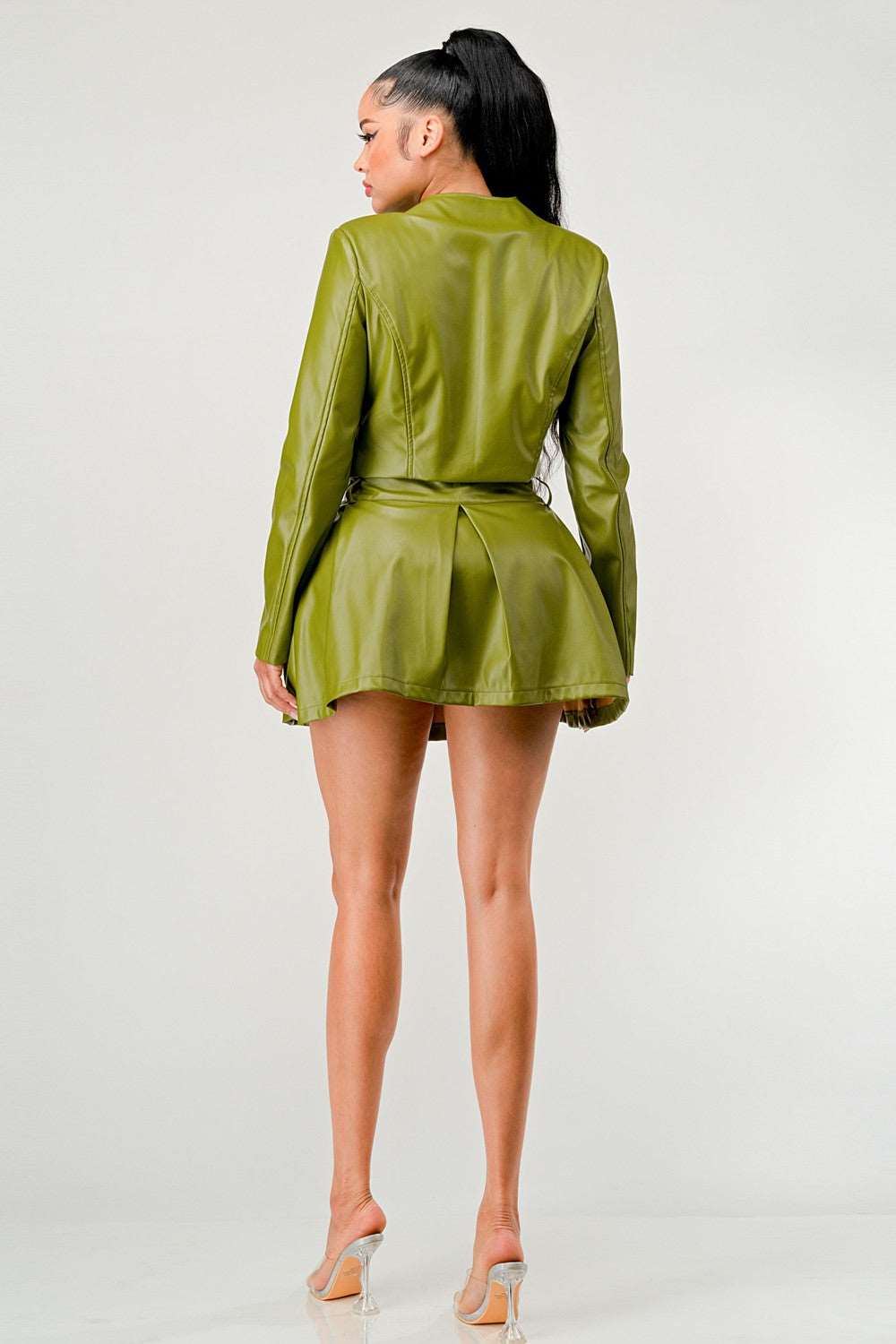 Button Up Pu Leather jacket and Skirt Set ATHINA RETAIL