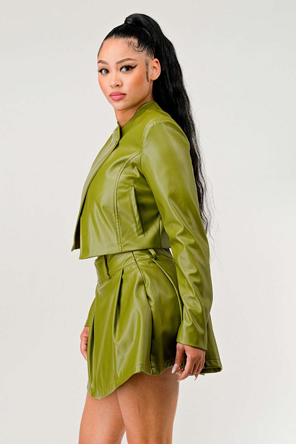 Button Up Pu Leather jacket and Skirt Set ATHINA RETAIL