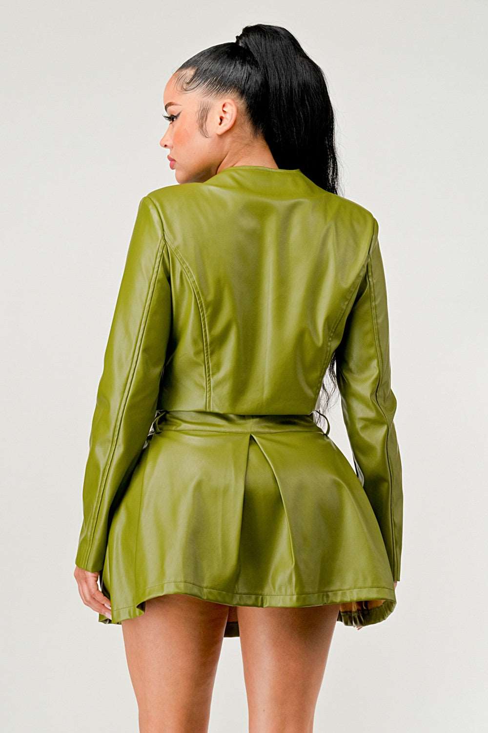 Button Up Pu Leather jacket and Skirt Set ATHINA RETAIL